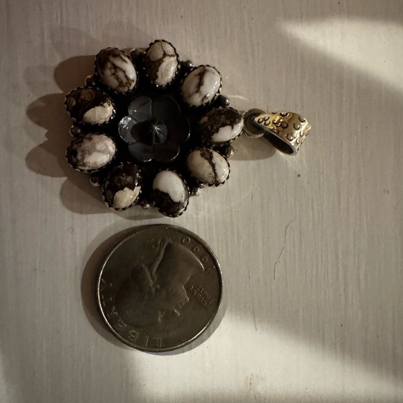 Sterling Silver and White Buffalo Native Floral Pendant - Picture 6 of 6